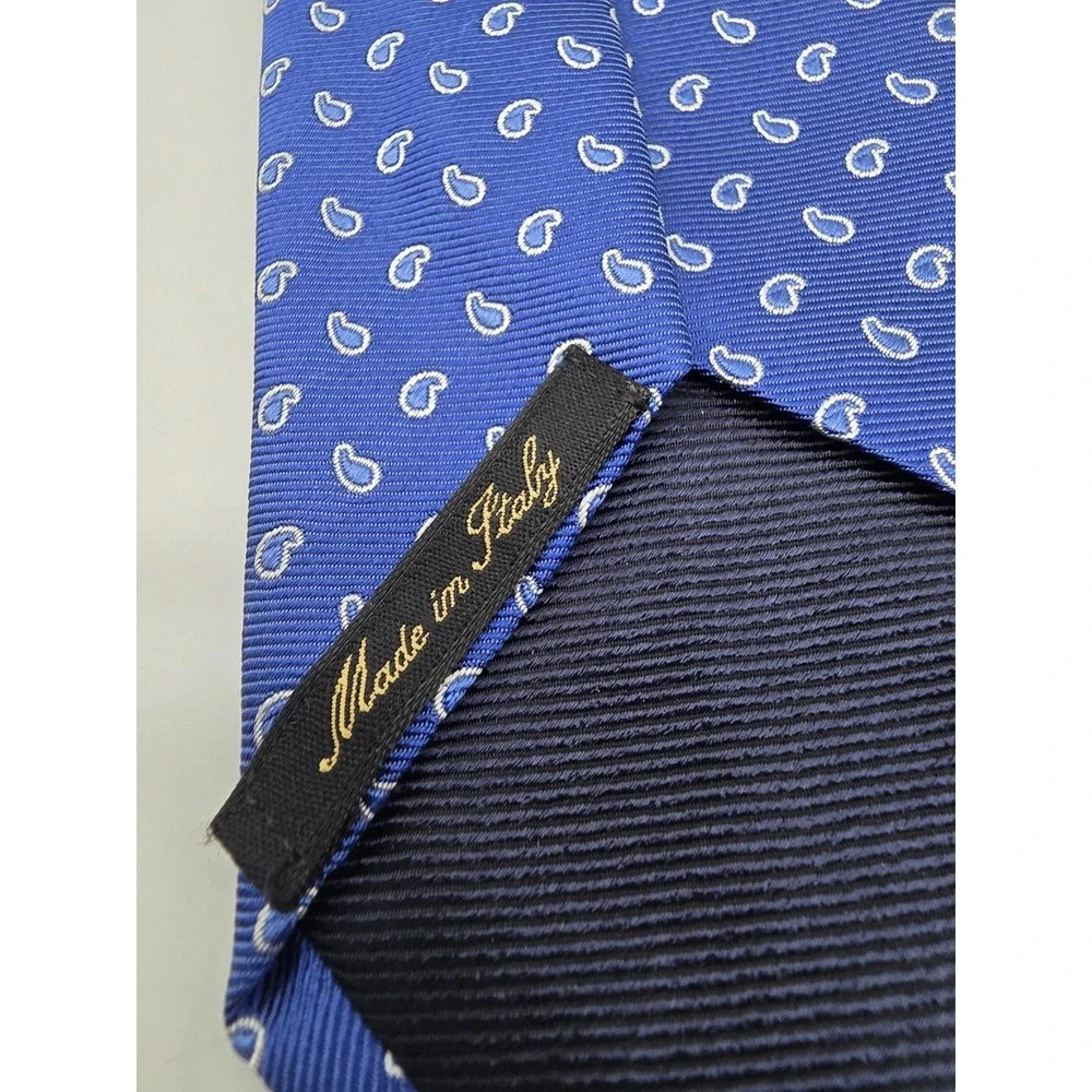 Massimo Dutti Men's Blue Silk Geometric Paisley Long Tie 61